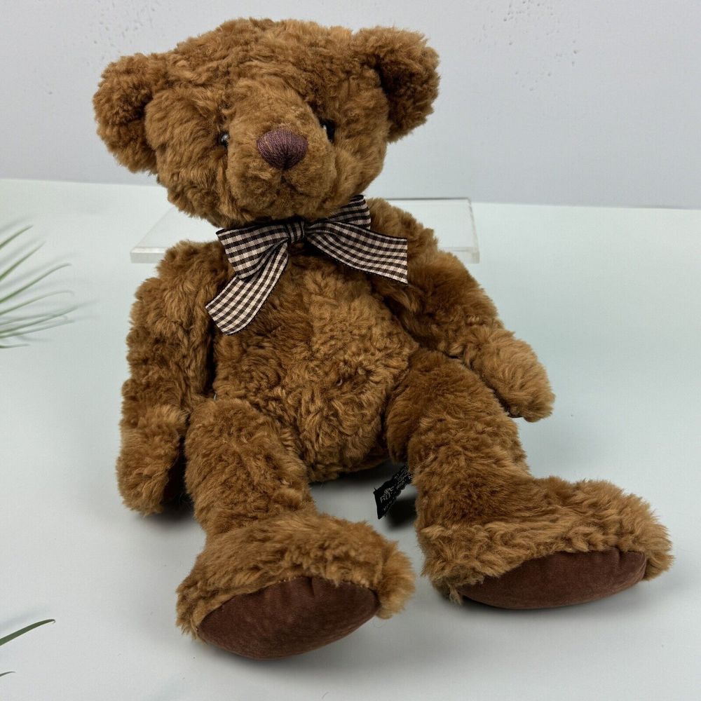 Brighton Russ Berrie Stuffed‎ Brown Teddy Bear VTG Plush Jointed Gingham Bow